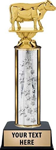 Crown Awards Dairy Cow Trophies, Personalized Silver Dairy Cow Trophy with Custom
