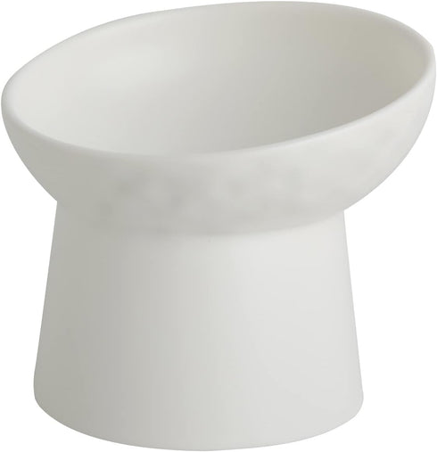 Small Ceramic Raised Cat Bowls, Tilted Elevated Food or Water Bowls, Dishwasher Safe, White