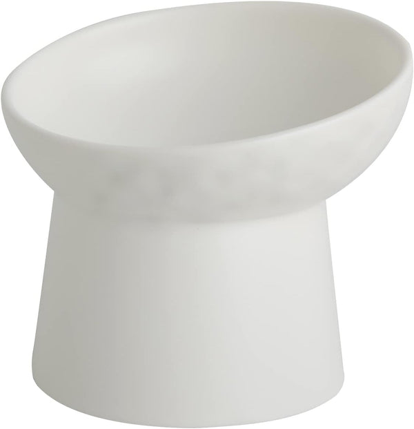 Small Ceramic Raised Cat Bowls, Tilted Elevated Food or Water Bowls, Dishwasher Safe, White