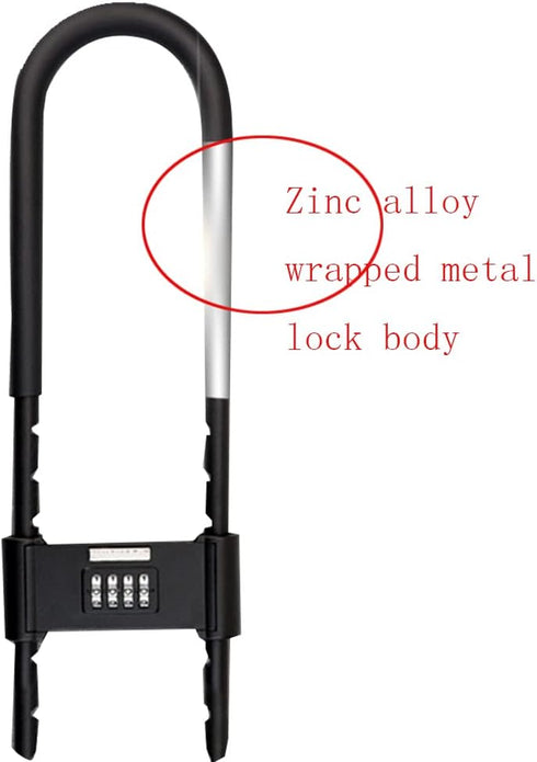 U Lock Bicycle Combination U-Lock, Long Shackle Padlock with Adjustable Shackle, Four Position Combination Padlock
