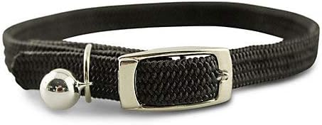 Kool Kat Elastic Cat Safety Collar with Bell, Black, 12"