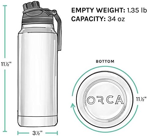 ORCA 34oz Insulated Stainless Steel Water Bottle - Powder Coat Finish & Silicone Grip, Dishwasher Safe