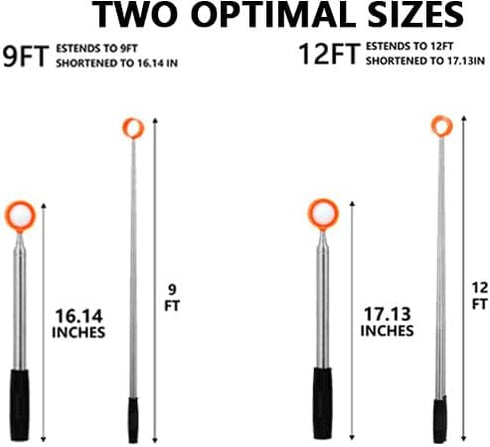 MistyBrew (9/12ft) Telescopic Golf Ball Retriever | Picker Upper Tool | Premium Stainless Steel & Double-Sided Head