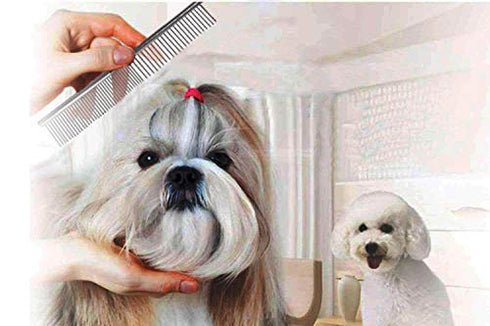 PETTOM Pet Steel Grooming Tool - Poodle Finishing Butter Comb, 7.5-inch L Silver Dog Comb with Rounded Ends