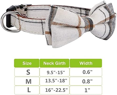 Faleela Soft & Comfy Bowtie Dog Collar, Detachable Adjustable Bow Tie Collar for Small Medium Large Pets (M, Beige)