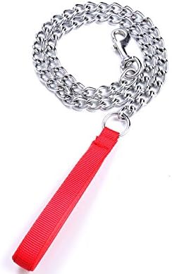 Heavy Duty Pet Dog Steel Chain Leash with Padded Loop Handle - Basic Training Leash for Small Medium Breeds (Small, Red)