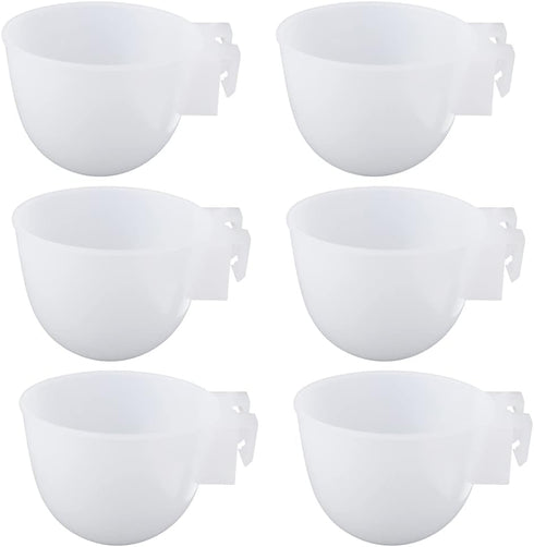6 Pcs Mini Bird Food Bowl Feeder, Convenient Hanging Container for Parrots, Plastic Pigeon Bird Cage Dish (White)