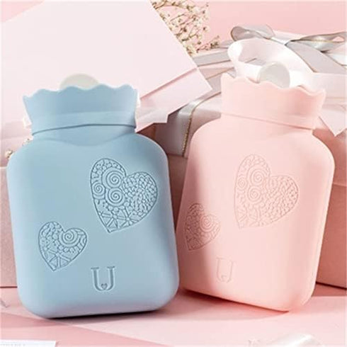 SHUOCONG Silicone Hot Water Bottle Warm Palace Hand Warmers Portable Explosion-Proof Plush Baby Students Bag(B Grey L)