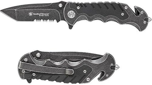 Smith & Wesson Border Guard SWBG10S Folding Knife, 8.3in High Carbon S.S. with 3.5in Serrated Tanto Blade, Aluminum