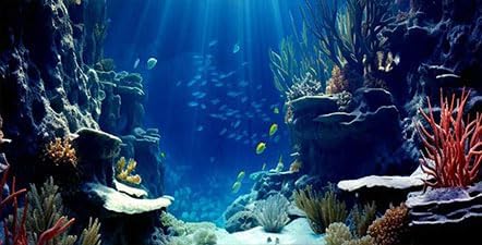 30X18IN Blue Sea Floor Aquarium Background, Natural Underwater World 3D Effect with 8 EVA Double-Sided Tape