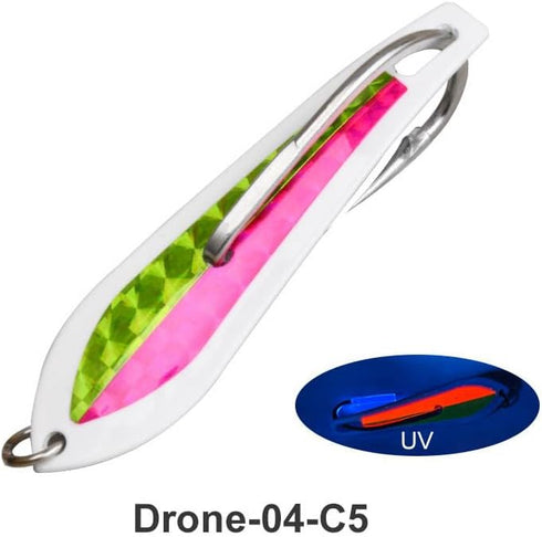 KTGCOZS Pack 2 of Stainless Steel Single Hook Jig Lure UV Glow Spoon-Shaped Saltwater Fishing Jigging Lure for Mackerel