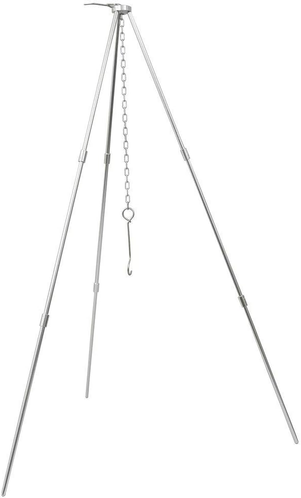 Sutekus Camping Tripod: Portable Campfire Cooking Dutch Oven Tripod and Lantern Hanger in Silver