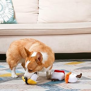 HugSmart Pet Foodie Japan Sushi, 3 Pack Squeaky Soft Plush Dog Toys for Small Dogs, Puppy Toys for Teething
