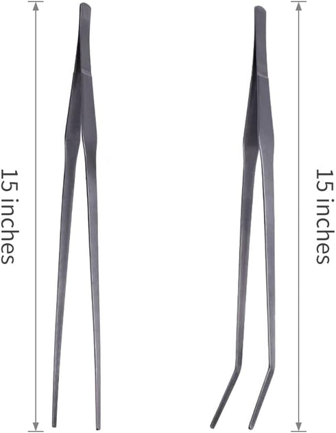 2 Pack Extra Long Handle Aquarium Tweezers, Stainless Steel Straight and Curved Tongs for Fish Tank Plants