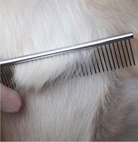 Dog Metal Comb, 7.5inch Dematting Tool, Stainless Steel Teeth for Grooming Dogs and Cats (M: 19x4cm)