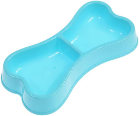 EORTA 3 Pcs Dog Double Bowls - Bone Shaped Feeder, Pet Plastic Bowl for Water & Food, Smooth Surface, Random Color