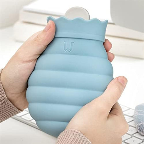 SHUOCONG Silicone Hot Water Bottle Warm Palace Hand Warmers Portable Explosion-Proof Plush Baby Students Bag(B Grey L)