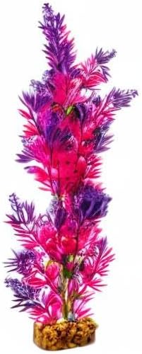GloFish Large Plant Aquarium Décor, Purple and Pink, Fluorescent Under Blue LED Light