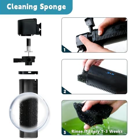 200GPH Aquarium Filter, U-V for 20-75 Gal Tank, Submersible Pump Filter for Green Water and Algae Clean