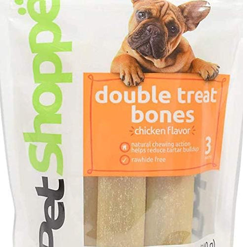 PetShoppe Chicken Double Treat Bones Dog Treats - Highly Digestible Rice Base - Promotes Plaque and Tartar Control - Perfect for Training (3 Bones)