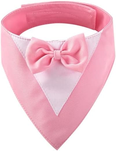 aoozleny Dog Tuxedo Formal Cat Wedding Bandana Dog Collar with Bow Tie Cat Birthday Costume Valentines Outfit Pet (Pure pink, Large)