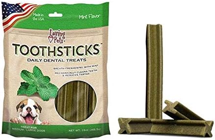 Loving Pets Toothsticks – Fresh Mint Dental Sticks for Medium/Large Dogs