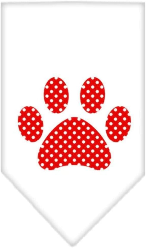 Pet and Dog Bandana Screen Printed, Red Swiss Dot Paw Yellow Small