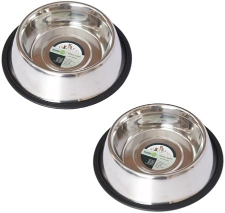 ICONIC PET 2 Pack Stainless Steel Non-Skid Pet Food/Water Bowls - 16 oz with Rubber Rings, Rust-Free and Stable