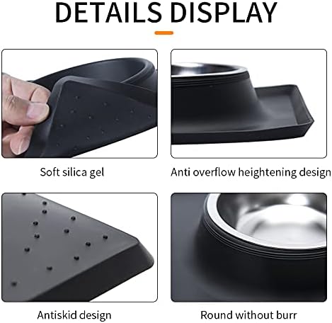 Dog Bowls with Mat, Cat Water Food Bowl Set (13.5oz Each) - No Spill Silicone Mat, Dual Pet Feeder for Small Medium Dogs