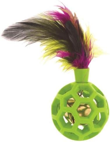 JW Pet Cataction Feather Ball with Bell, Cat Toy, Green, 1 Count