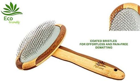 Natural Bamboo Deshedding Slicker Brush for Short and Long Haired Dogs Cats - Gentle Easy Grooming