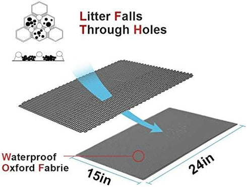 Pieviev Cat Litter Mat - Double Layer Waterproof Trapping Mat 1 Pack (Black, 24x15 Inch)