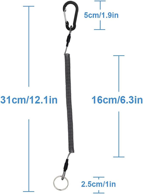 Lix&Rix Retractable Safety Coiled Lanyard with Aluminium Alloy Carabiner Clip in Black, Blue, Green, Red, Silver, Yellow