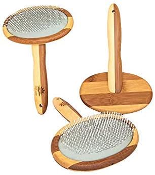 Natural Bamboo Deshedding Slicker Brush for Short and Long Haired Dogs Cats - Gentle Easy Grooming