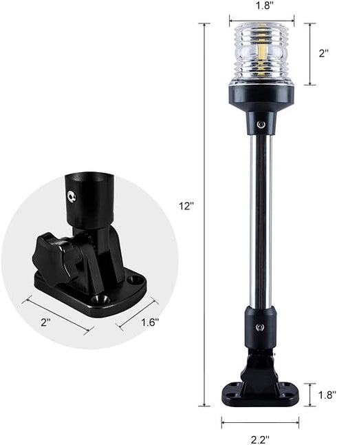 White LED Fold Down Boat Stern Light, Boat Anchor Light for Fishing and Pontoon Boat (12")