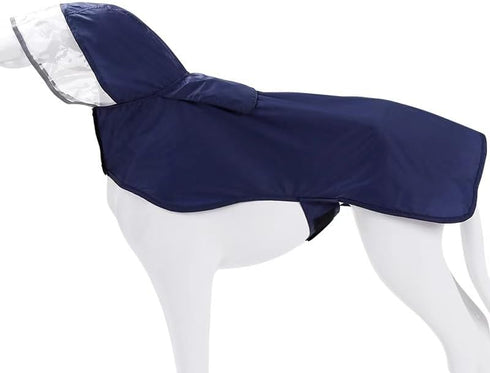 Packable Hooded Dog Raincoat with Reflective Strips, Lightweight Adjustable Poncho for Small Medium Large Dogs, Blue XL