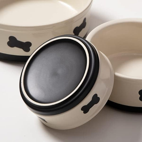 Sweejar Ceramic Dog Bowls with Bone Pattern, 16 Fl Oz Porcelain Pet Bowl for Small Dogs, Fog Blue