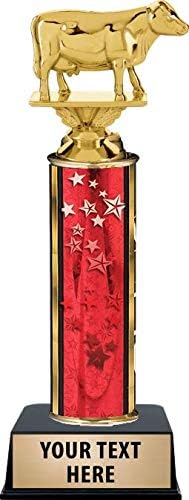Dairy Cow Trophies, Red Stars Dairy Cow Trophy Award with Customized Engraving