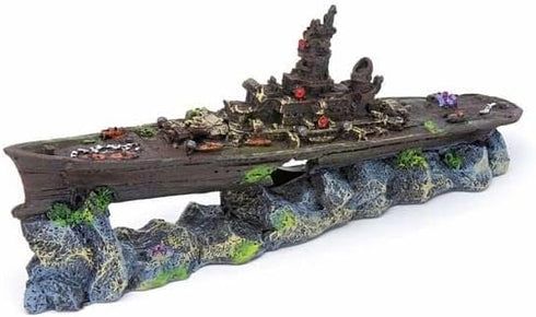 Penn-Plax Deco-Replicas Sunken Battleship Aquarium Decoration for Freshwater and Saltwater Fish Tanks – Small