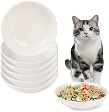 Ceramic Cat Food Bowl Set, Wide Shallow Bowls for Whisker Fatigue Relief, 6 Pack, 8.5 oz, 5.75 inch, White