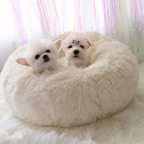 BODISEINT Modern Soft Plush Round Pet Bed for Cats or Small Dogs, Mini Medium Sized Dog Cat Bed, Self Warming Indoor