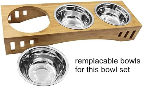 2Pcs Replaceable Ceramics Bowls for Basic Cat Bowls, Bamboo (2Pcs Bowls, Ceramics)