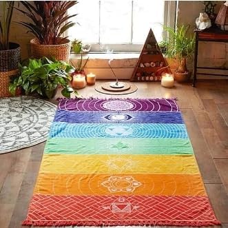 OYEFLY Rainbow Chakra Yoga Mat, Sunscreen Shawl, Hippy Boho Gypsy