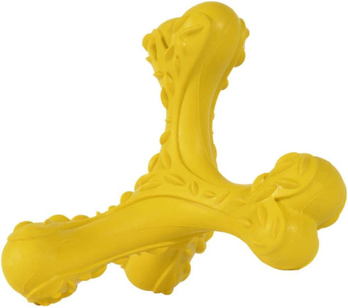 Indestructible Dog Chew Toys for Aggressive Chewers, Durable Cleaning Toothbrush Natural Rubber Bones Toy (Yellow)