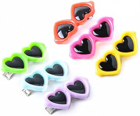 20Pcs Dog Hair Clips - Heart Sunglass Pet Hair Bows, Multicolor Alligator Hairpins for Small Animals