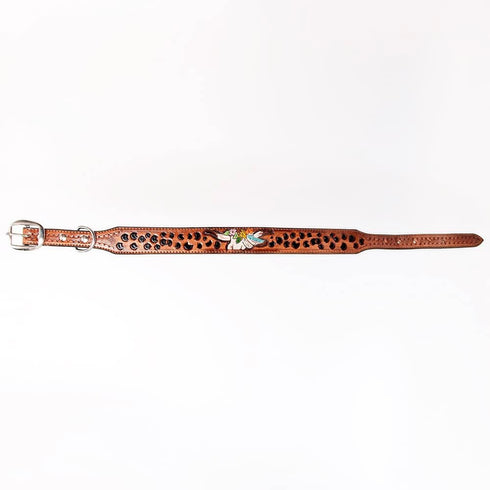 HILASON Medium Tan Genuine Leather Dog Collar, Strong, Handmade, Soft, Hand Tooled