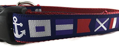 Large Signal Flag Dog Collar - Handmade Nautical Collar with Red Webbing for Large Dogs
