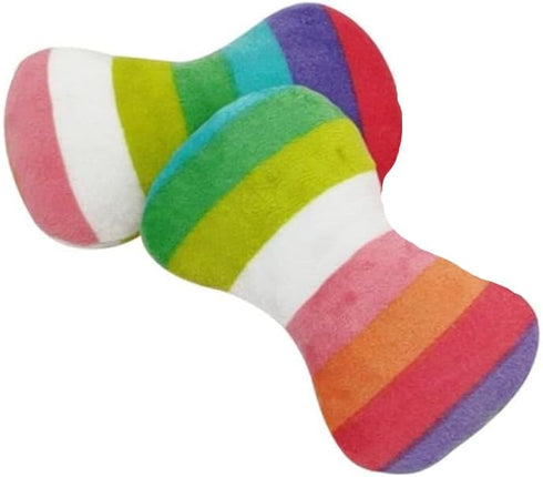 2 Pcs Colourful Dog Plush Vocal Toy - Rainbow Bone-Shape Chewing Toy, Adorable Quality Pet Supplies for Playing