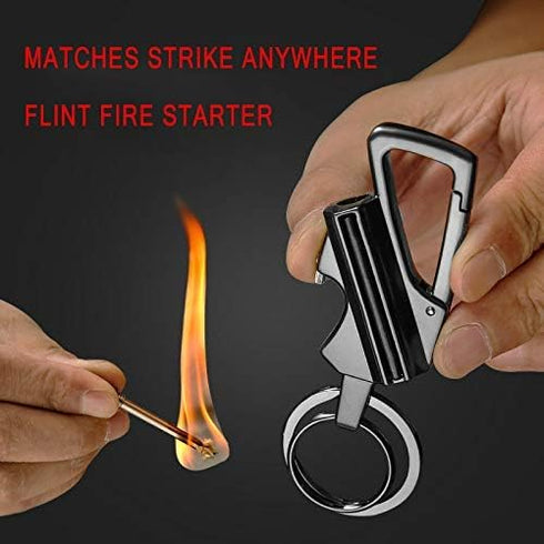 YUSUD Permanent Match, Flint Fire Starter Keychain Lighter with Bottle Opener, Waterproof Survival Matches