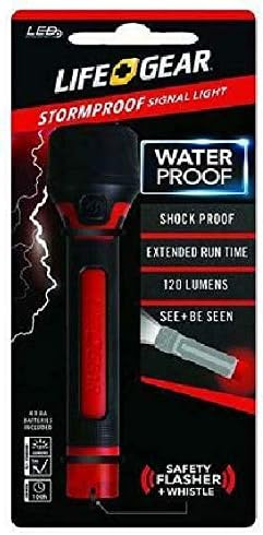 Life Gear Waterproof Signal Light with Rubberized Grip - Red Safety Light & Emergency Whistle